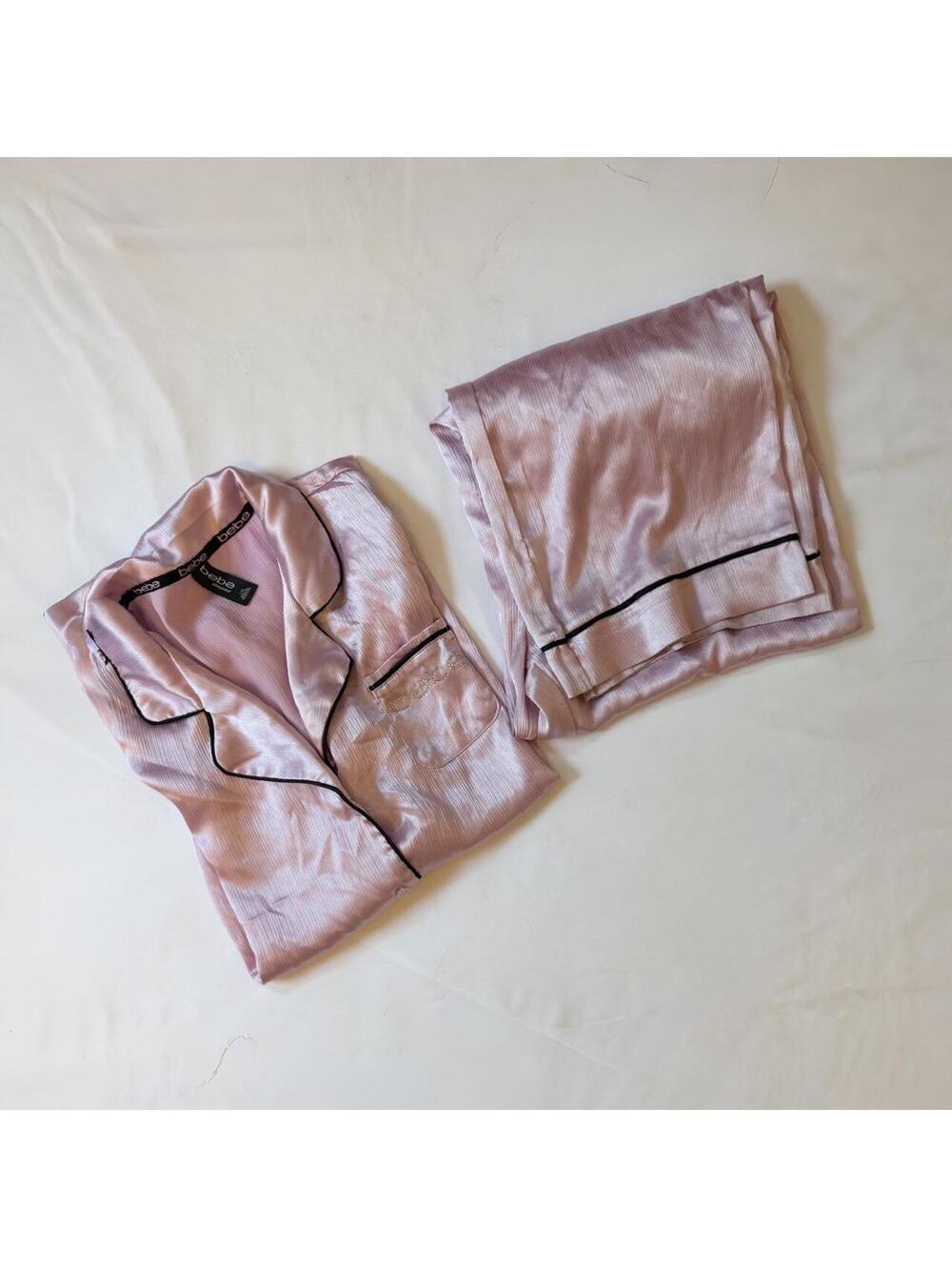 Bebe Sleepwear Satin Pajama Set — Pink Two-Piece
